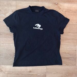 Balenciaga Black Short Sleeve Logo Tee with White Graphic